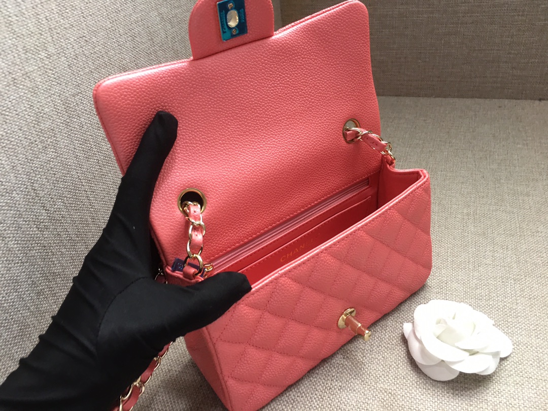 Small Classic Flap Caviar Bag A01116 Rose Pink/Gold